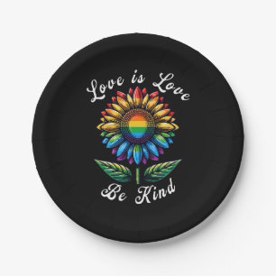 Love Is Love Rainbow Sunflower LGBT+ Gay Lesbian P Paper Plate