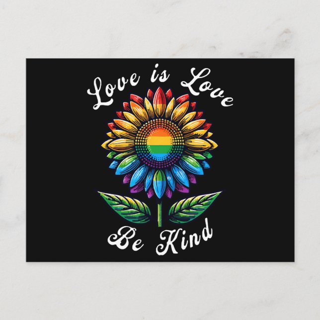 Love Is Love Rainbow Sunflower LGBT+ Gay Lesbian P Postcard (Front)