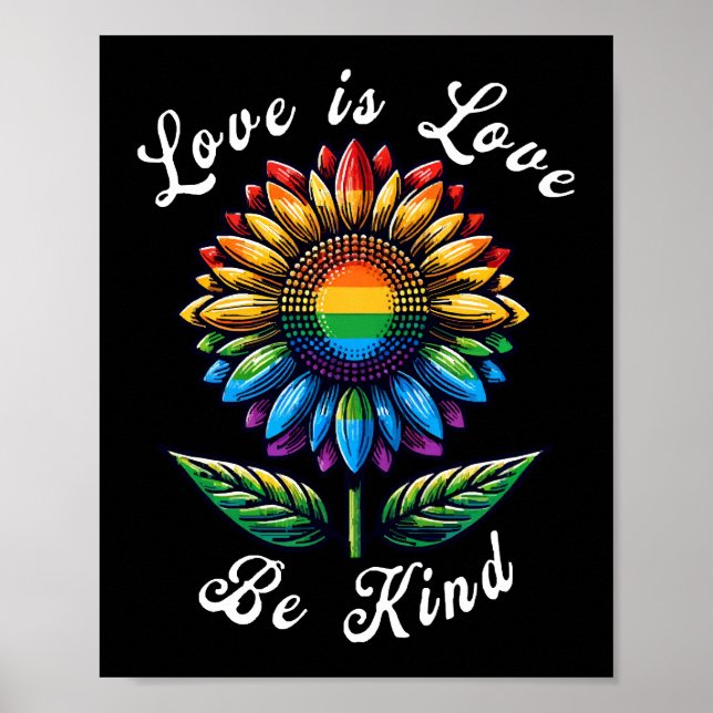Love Is Love Rainbow Sunflower LGBT+ Gay Lesbian P Poster (Front)