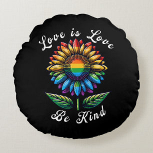 Love Is Love Rainbow Sunflower LGBT+ Gay Lesbian P Round Cushion