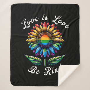 Love Is Love Rainbow Sunflower LGBT+ Gay Lesbian P Sherpa Blanket