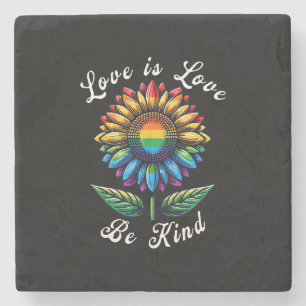 Love Is Love Rainbow Sunflower LGBT+ Gay Lesbian P Stone Coaster