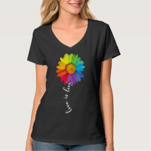 Love Is Love Rainbow Sunflower Lgbt Gay Lesbian Pr T-Shirt