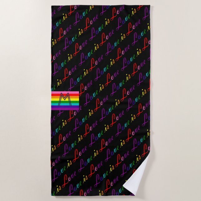 Love is Love Rainbow Typography Gay Pride LGBT Beach Towel (Front)