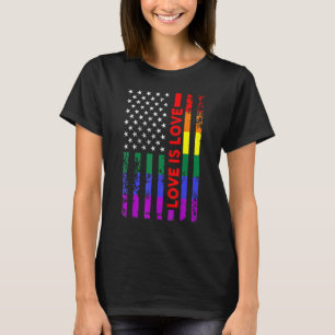 Love Is Love Rainbow Us Flag Lgbt Gay Lesbian Prid T-Shirt