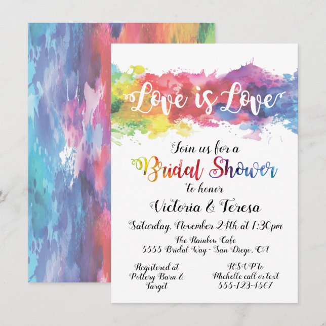 Love is Love Rainbow Watercolor Bridal Shower Invitation (Front/Back)