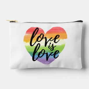 Love is Love Rainbow Watercolor Heart Accessory Pouch