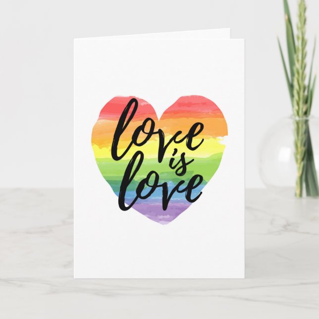 Love is Love | Rainbow Watercolor Heart Card (Front)