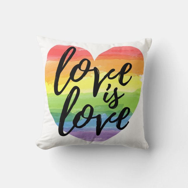 Love is Love | Rainbow Watercolor Heart Cushion (Front)