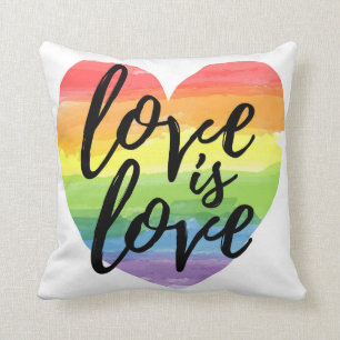 Love is Love   Rainbow Watercolor Heart Cushion
