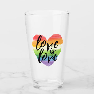 Love is Love   Rainbow Watercolor Heart Glass