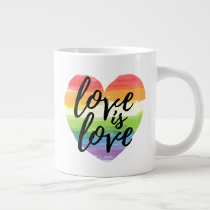 Love is Love   Rainbow Watercolor Heart Large Coffee Mug