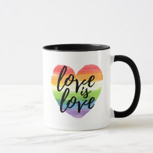 Love is Love   Rainbow Watercolor Heart Mug