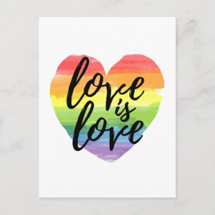 Love is Love   Rainbow Watercolor Heart Postcard