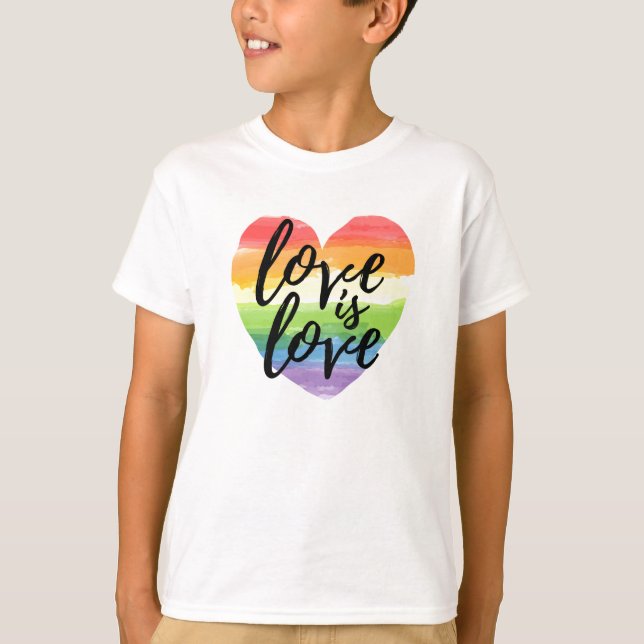 Love is Love | Rainbow Watercolor Heart T-Shirt (Front)