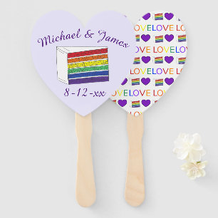 Love is Love Rainbow Wedding Cake Purple Heart Hand Fan