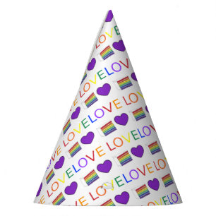 Love is Love Rainbow Wedding Cake Purple Heart Party Hat