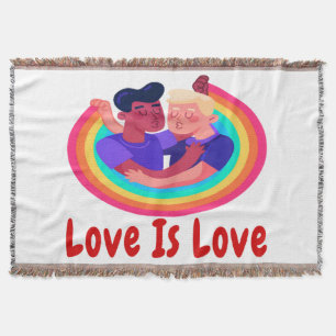 LOVE IS LOVE RED FONTS TWO MEN RAINBOW BG THROW BLANKET