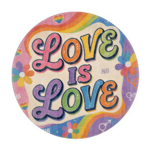 Love Is Love Retro Pride Typography Cutting Board