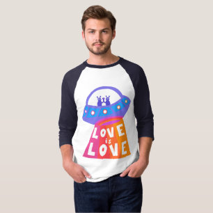 LOVE IS LOVE Space Aliens Colourful Rainbow Pride  T-Shirt