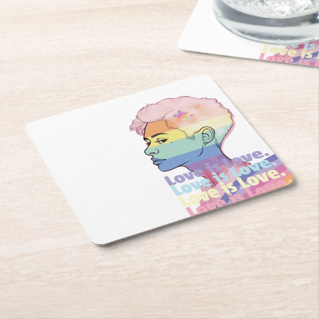 Love is Love Square Paper Coaster (Angled)