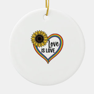 Love Is Love Sunflower Heart Vintage Vector Shirt_ Ceramic Tree Decoration