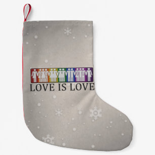 Love is Love text with Silhouette LGBT People Small Christmas Stocking