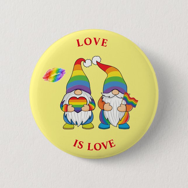 LOVE IS LOVE - Two Rainbow Boy Gnomes Button (Front)