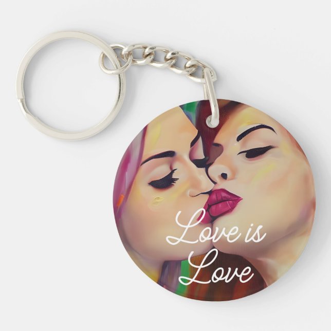 Love is Love | Two Women Kissing Key Ring (Front)
