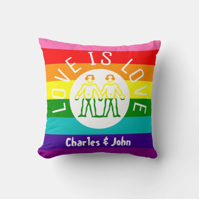 Love is Love Typography Gay Pride LGBT Rainbow Cushion (Front)