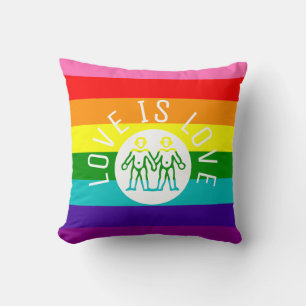 Love is Love Typography Gay Pride LGBT Rainbow Cushion