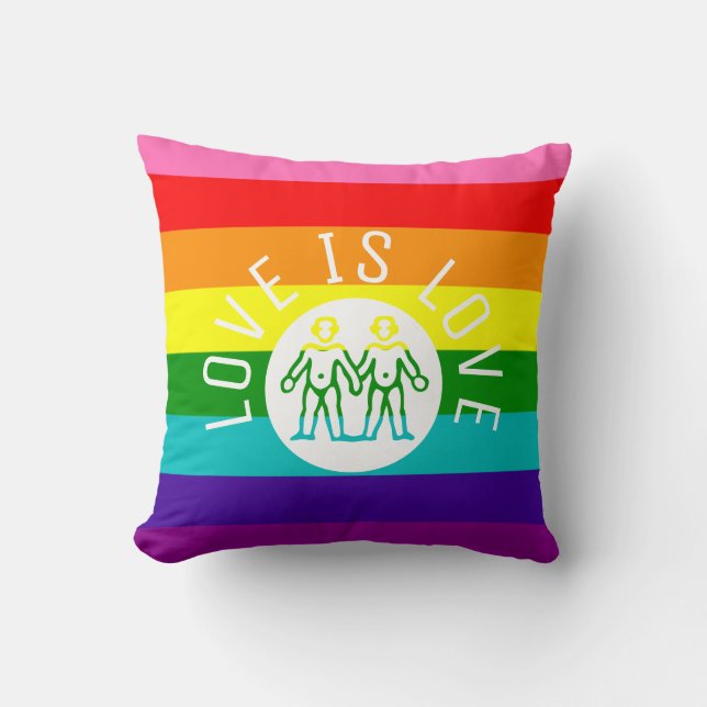 Love is Love Typography Gay Pride LGBT Rainbow Cushion (Front)