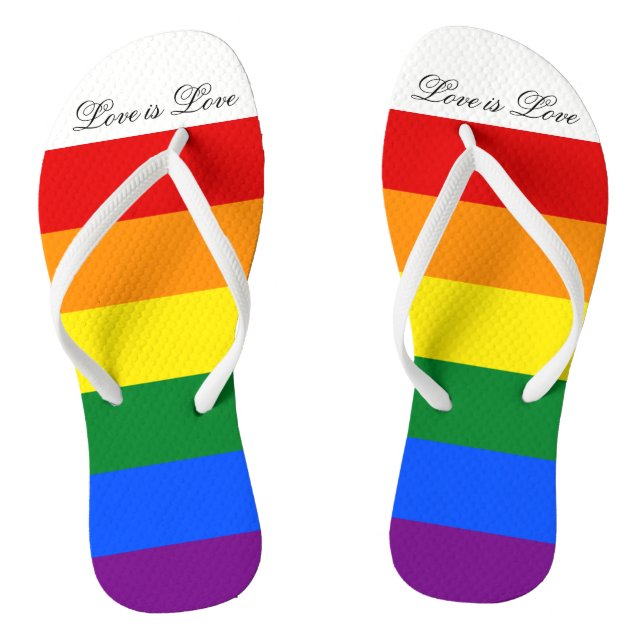 Love is Love Typography Gay Pride LGBT Rainbow Flip Flops (Footbed)