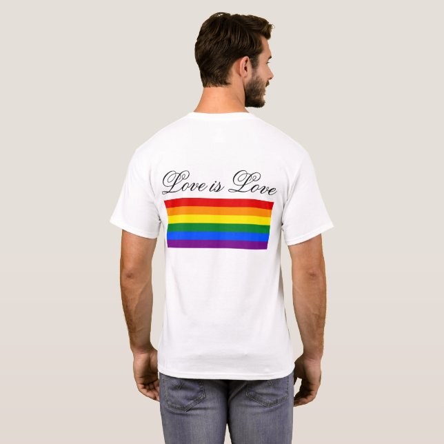 Love is Love Typography Gay Pride LGBT Rainbow T-Shirt (Back Full)