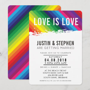 LOVE IS LOVE wedding rainbow colours brush stroke Invitation