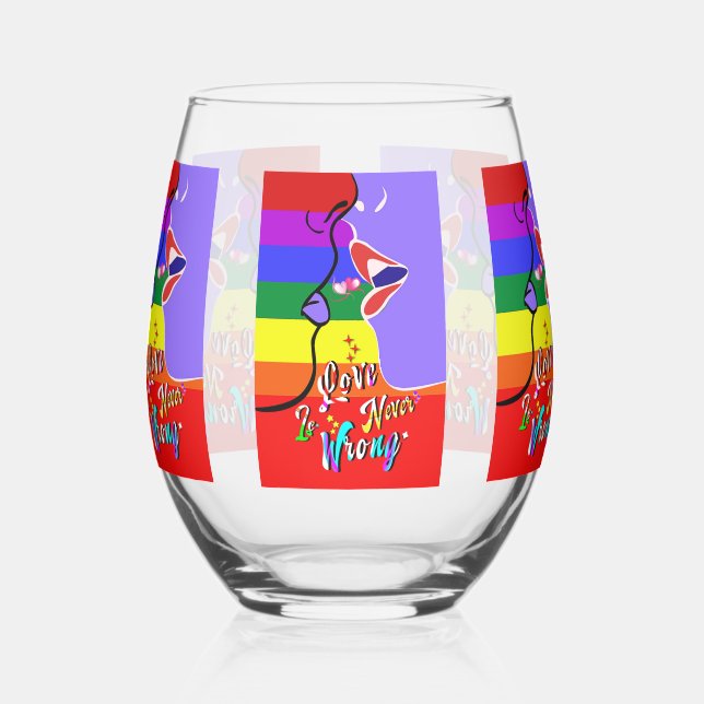 Love Is Never Wrong pride Stemless Wine Glass (Left)