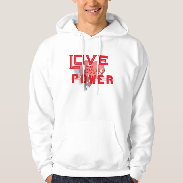 "Love is Our Superpower" Unisex Valentine’s Hoodie (Front)