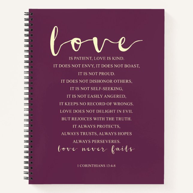 Love is patient, 1 Corinthians 13:4-8 Notebook (Front)