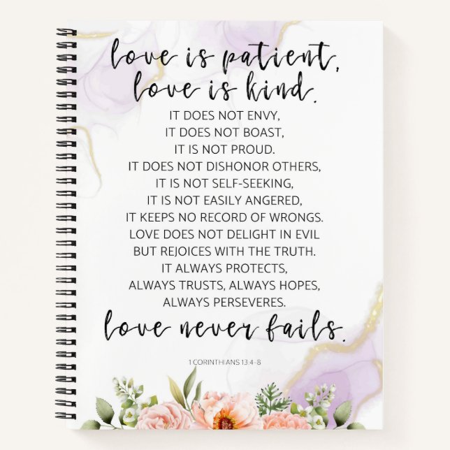 Love is patient, 1 Corinthians 13:4-8 Notebook (Front)