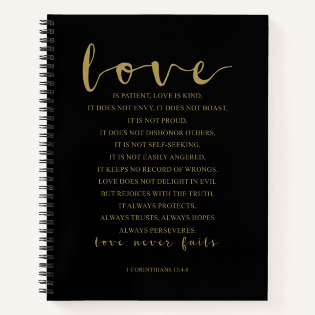 Love is patient, 1 Corinthians 13:4-8 Notebook (Front)