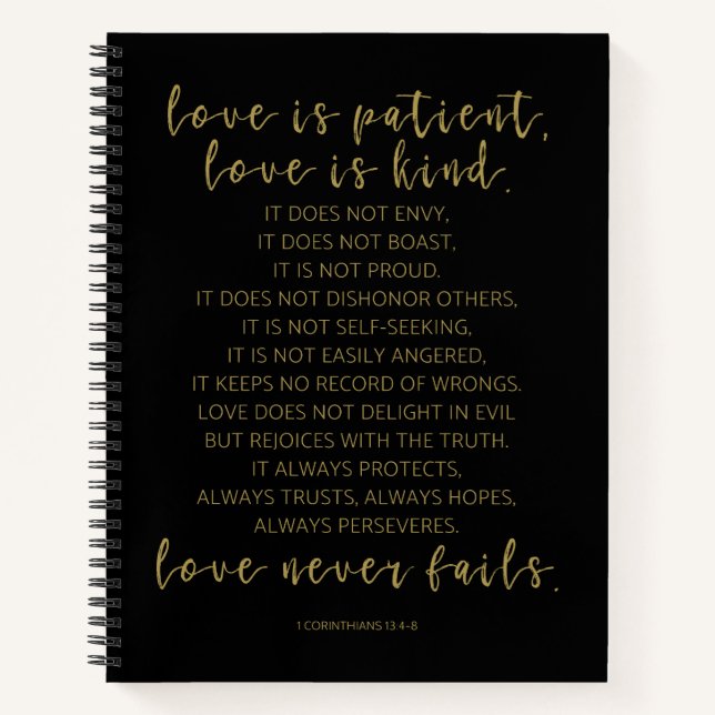 Love is patient, 1 Corinthians 13:4-8 Notebook (Front)