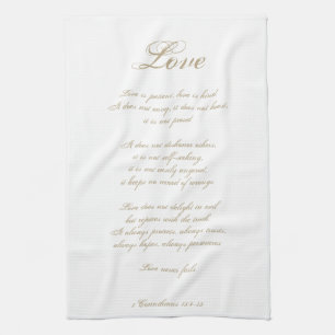 Love is Patient   1 Corinthians 13   Elegant Ivory Tea Towel