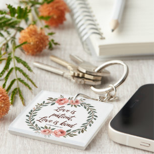 Love Is Patient Bible Verse Floral Keychain