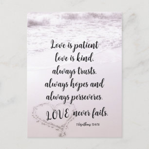 Love is Patient Bible Verse Ocean Beach Wedding Postcard