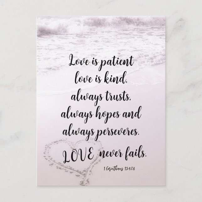 Love is Patient Bible Verse Ocean Beach Wedding Postcard (Front)