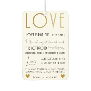 Love is patient BIble verse Typography Gold Chic Car Air Freshener