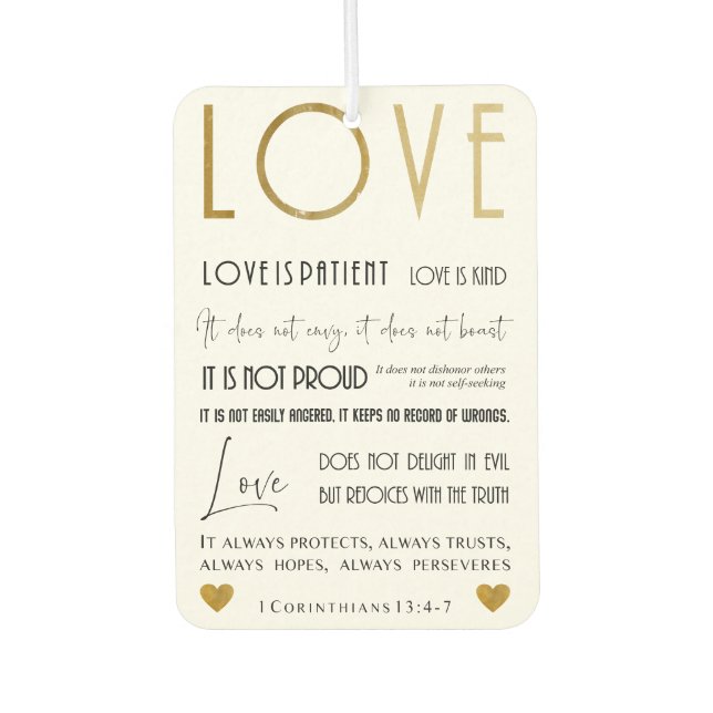 Love is patient BIble verse Typography Gold Chic Car Air Freshener (Front)