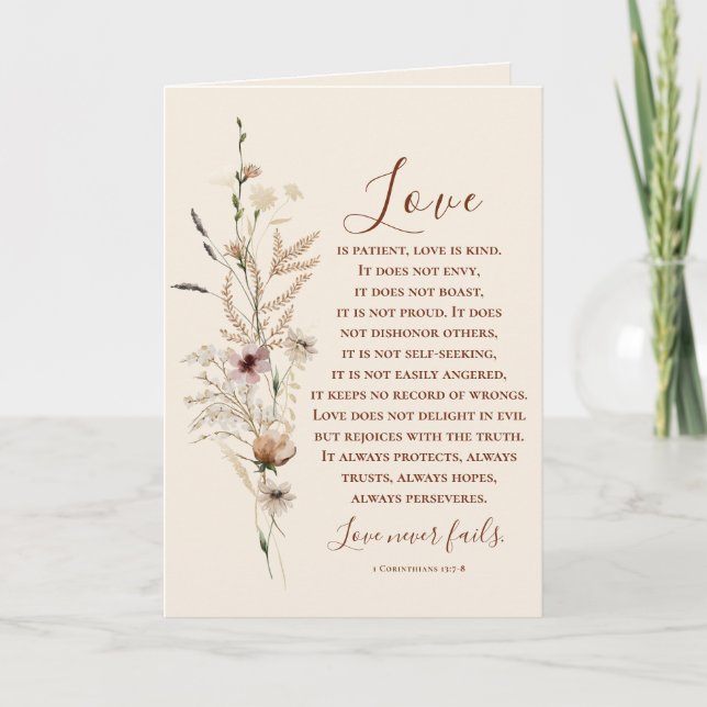 Love is Patient Bible Wedding Congratulations Card (Front)