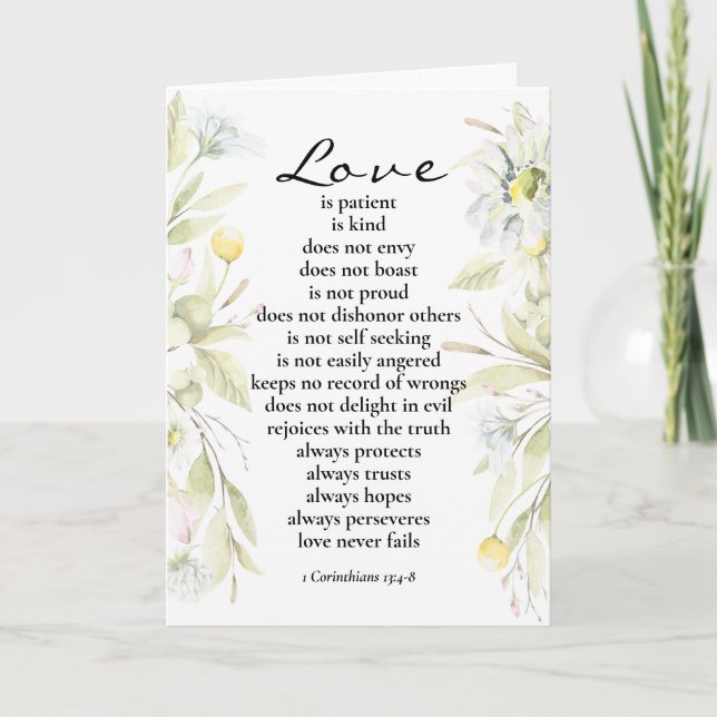 Love is Patient Bible Wedding Congratulations Card (Front)