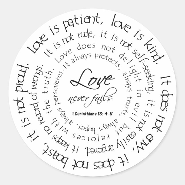 Love is Patient Black and White Round Sticker (Front)